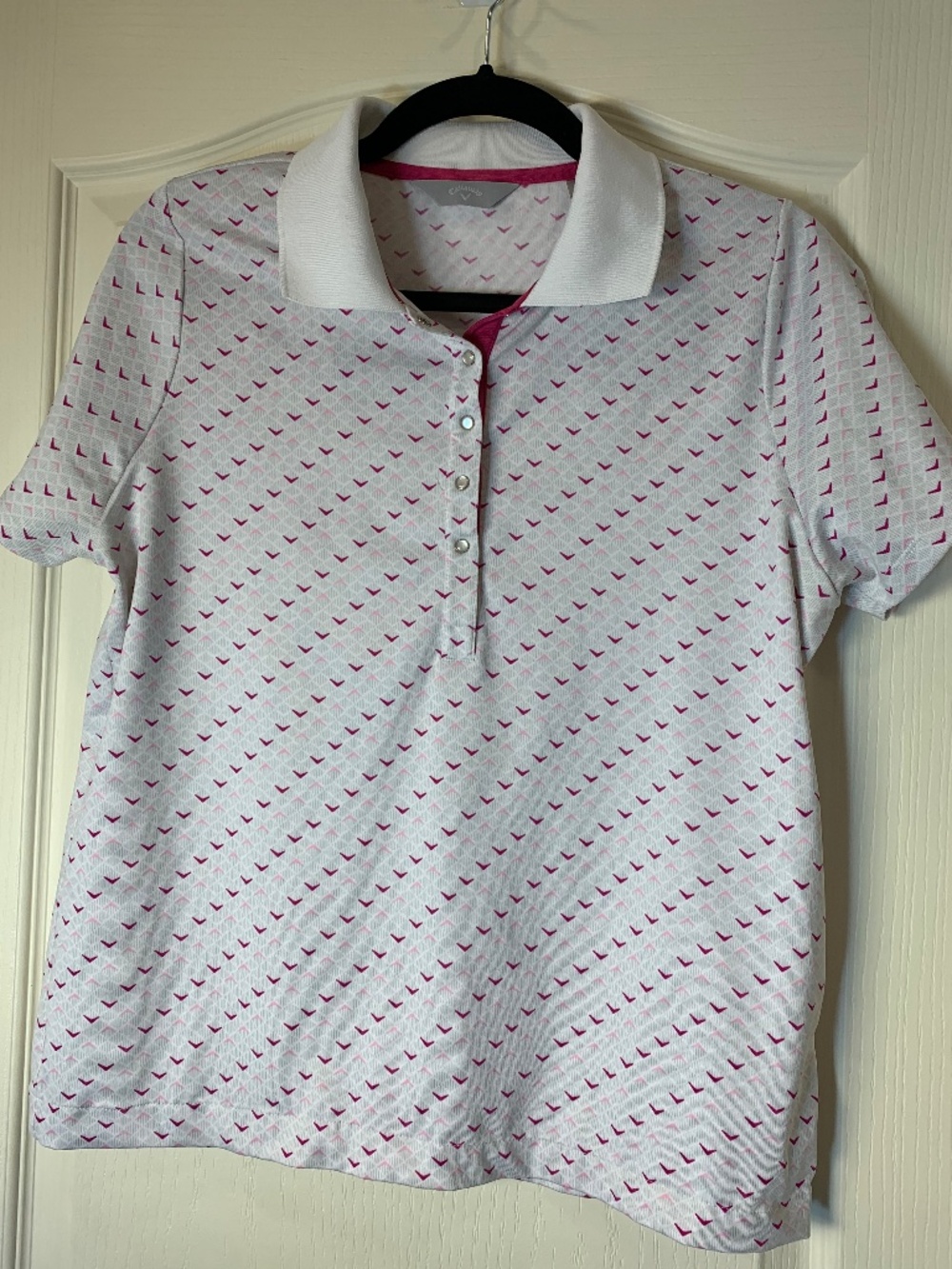 Callaway Golf Tennis‎ Polo White Pink Performance Stretch Travel Activewear L